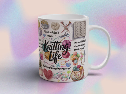 Knitting Life Mug – “I Knit So I Don’t Unravel” | Cozy Knitter Gift 11oz